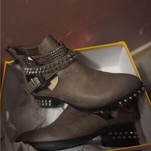 Studded Ankle Boots in Brown